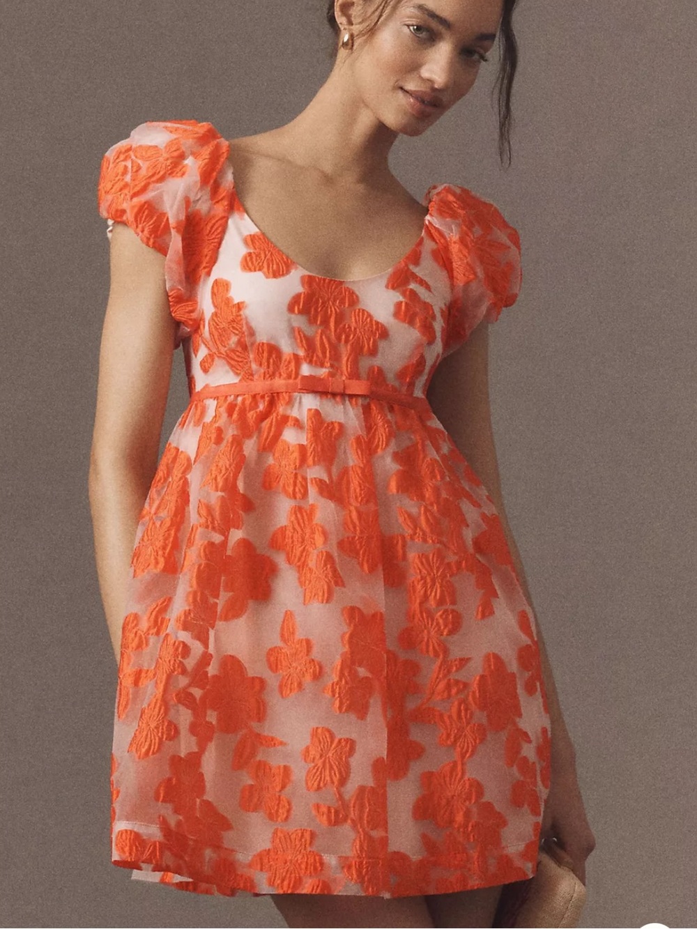 NWOT Anthropologie Floral Puff-Sleeve Babydoll Mini Dress